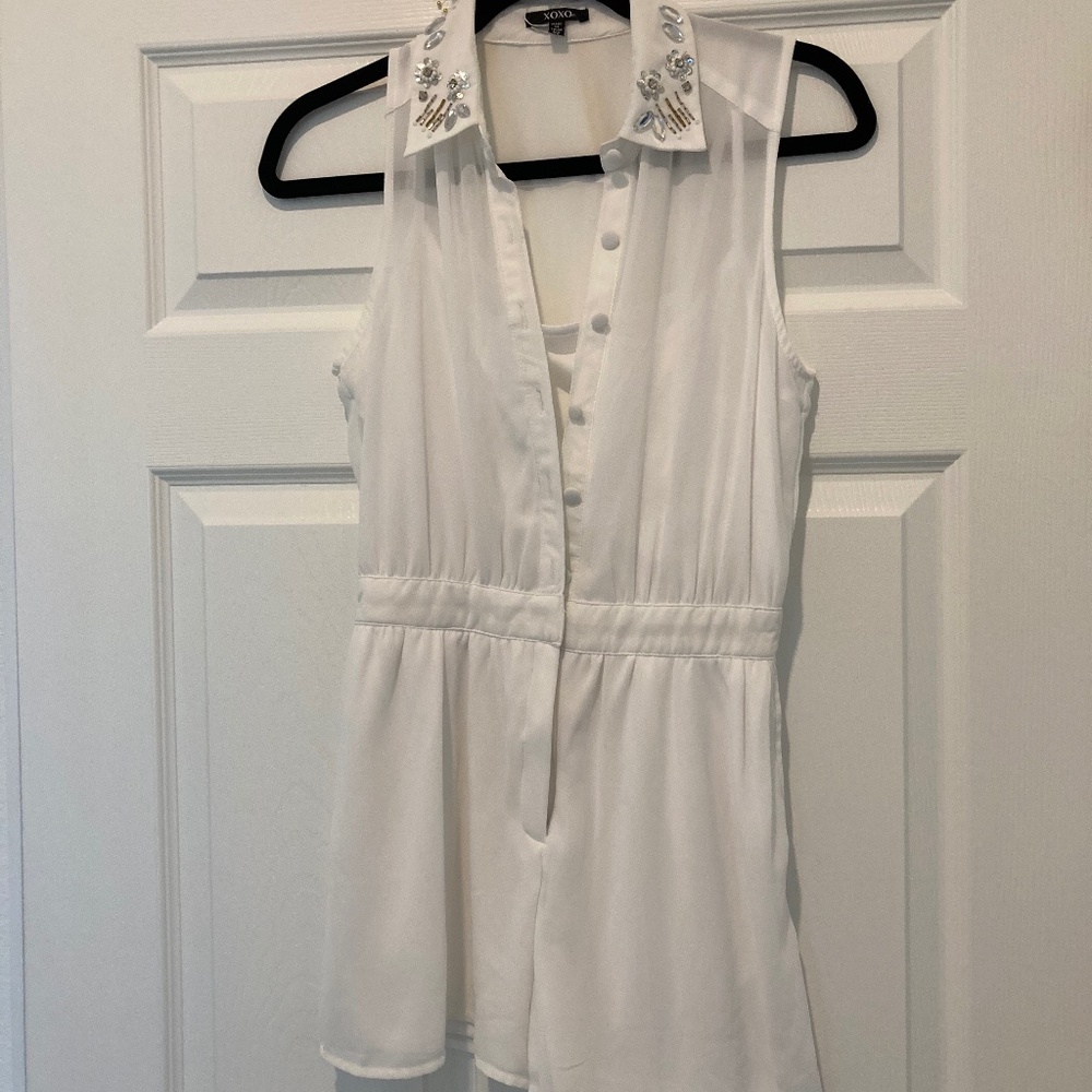 White XOXO Romper withRhinestone color embellishments